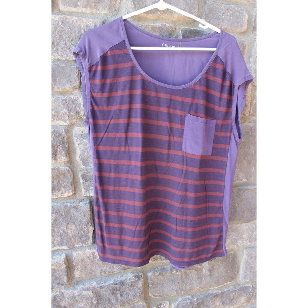 Purple and Ref Striped Shirt with Sheer Back